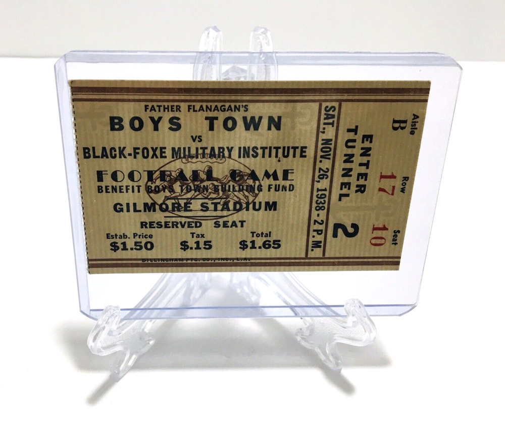 1938 GILMORE STADIUM BOYS TOWN VS. BLACK-FOXE MILITARY INSTITUTE TICKET STUB